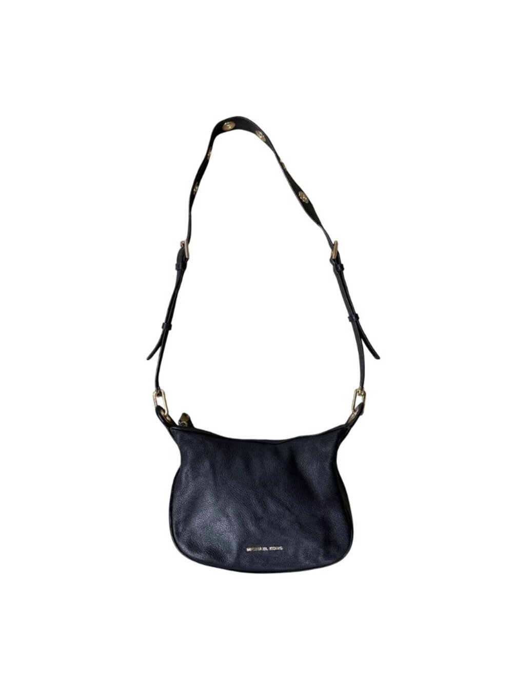 Michael Kors Barlow Medium Black Leather Purse Bag Grommet Adjustable Strap - Picture 2 of 16
